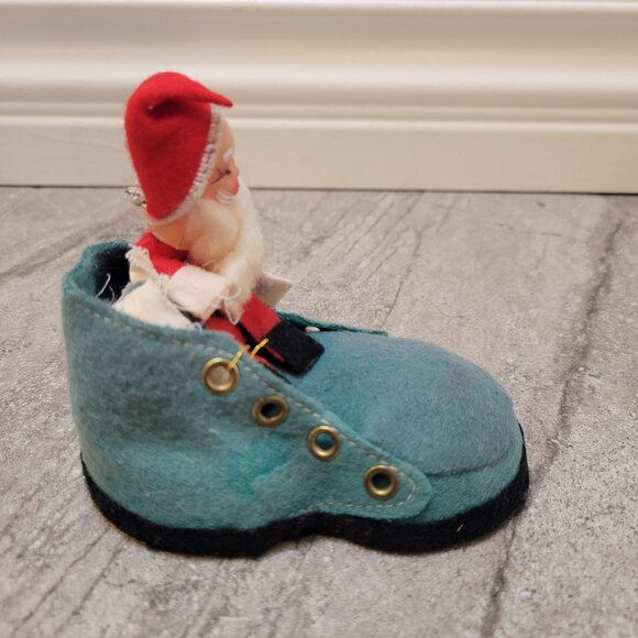 Vintage Christmas Felt Shoe with Santa Flocked Red & Blue Boot - Picture 2 of 6